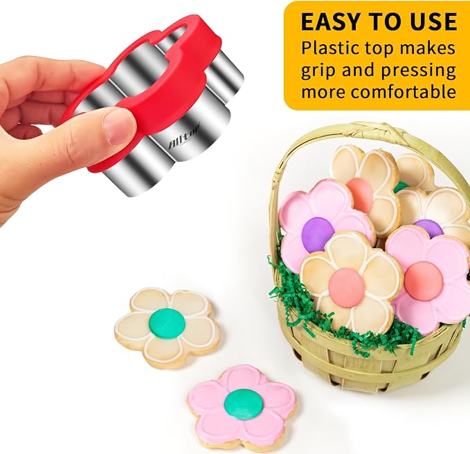 ALLTOP Flower Cookie Cutter Set – 4 Different Sizes of Scalloped Stainless Steel Biscuit Cutters for Baking, Donut, English Muffin, and More