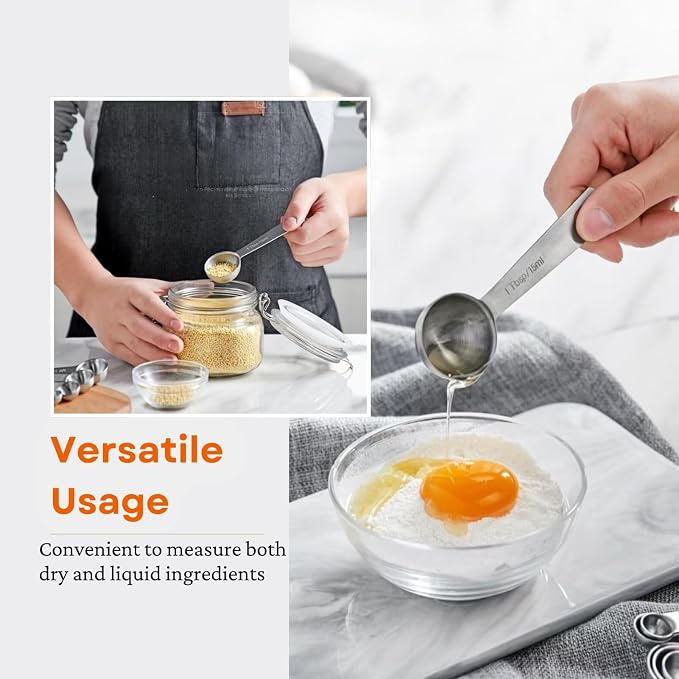 11PCS Measuring Spoons Set Stainless 1 tbsp, 1/2 tbsp, and 1-1/16tsp Steel Measuring Spoons for Cooking Baking Spice Jars and Liquid Ingredients
