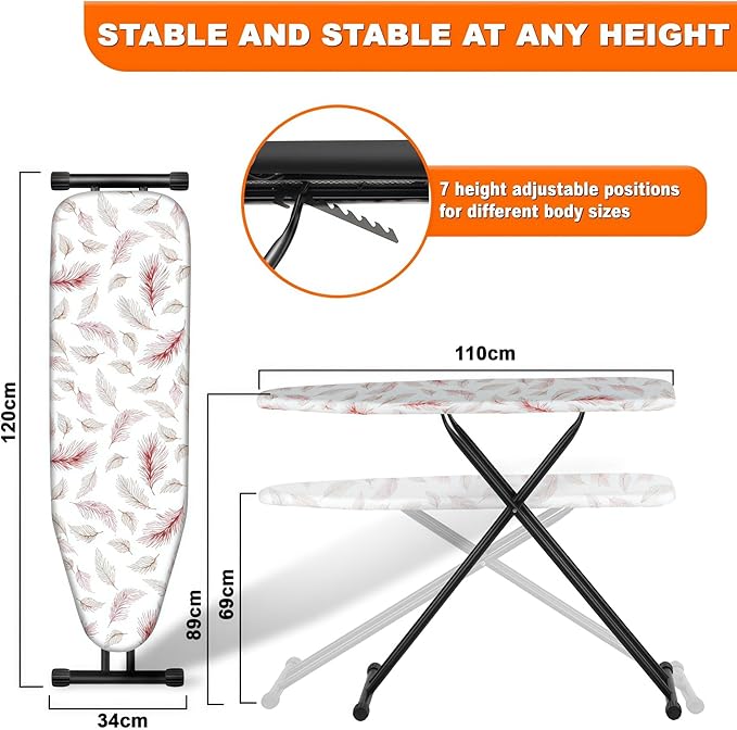 Ironing Board, Compact Ironing Board 13x43 Ironing Area with Extra Thick Height Adjustable Ironing Boards, Stable Structure, Lightweight and Durable,Heat-Resistant Silicone Pad Iron Rest