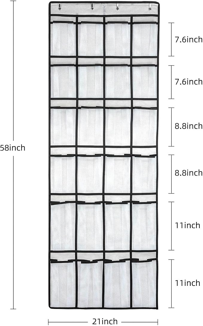 SAVERHO Over the Door Shoe Organizer, Hanging Shoe Organizer with 24 Mesh Large Pockets Door Shoe Rack Organizer for Men Women Kids Hanging Shoe Storage Bag.(White