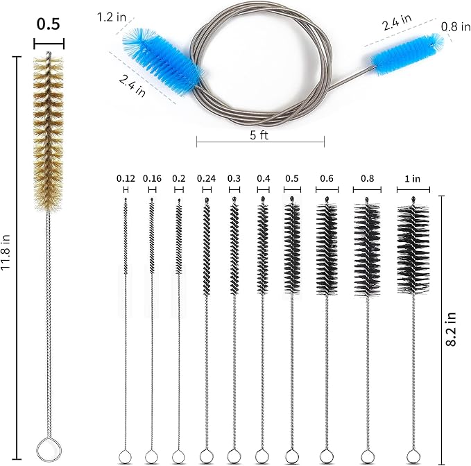 12 Pcs Tube Pipe Cleaners Brush Set | Flexible Drain Brush,Long Straw Brush | 61-inch Flexible Double-Ended Hose Brush,8-inch Different Diameters Brush,12-inch Brass Wire Brush,for Kitchen Sink Plumbing