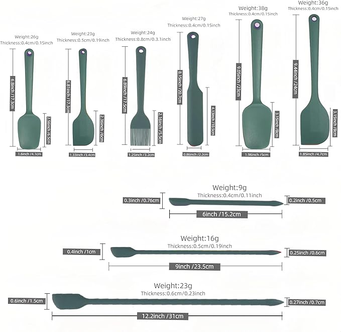 9Pcs Silicone Spatula Set,Flexible Small Spatula spoon, Kitchen Utensils for Baking, Mixing, Cooking, Frying, Jar Spatulas for Scraping,BPA-Free Heat Resistant cookware safe (Green)
