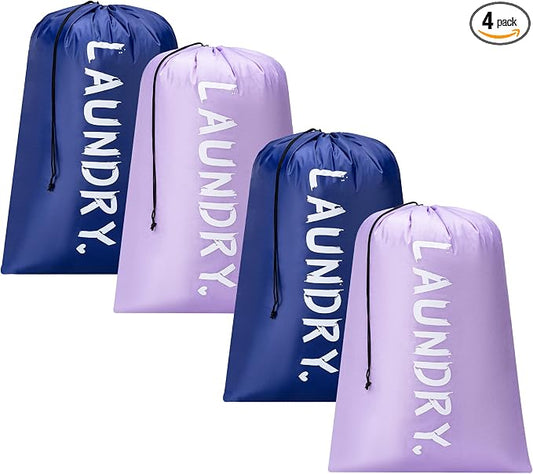 4 Pack Travel Laundry Bag,24" x 36", Extra Large Dirty Clothes Organizer | Machine Washable with Drawstring, Holds 3-4 Loads of Laundry,Fit a Laundry Hamper or Basket Travel Essentials