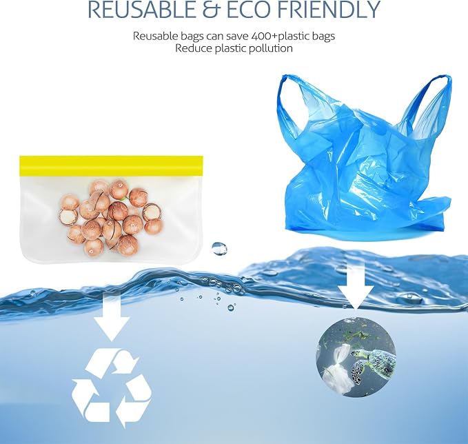 10 Pack Reusable Gallon Freezer Bags, Yellow | Dishwasher Safe Silicone Food Snack Storage Bags with 3 Sizes for Snack, Sandwich, Lunch