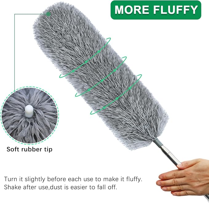 100" Microfiber Feather Dusters for Cleaning, Cobweb Duster with Extension Pole, Spider Web Brush & Ceiling Cleaning Tools, Dust Remover Set for Cleaning High Ceilings, Furniture, Ceiling Fan, Blinds