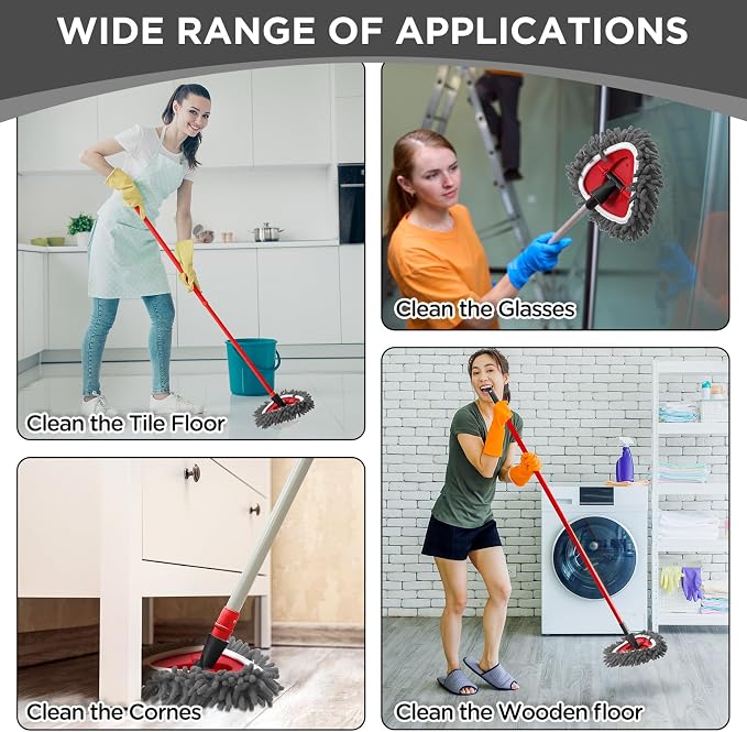 Baderke 3 Pack Chenille Mop Heads Replacements Compatible with 1 Tank System Chenille Duster Replacement Heads Microfiber Spin Mop Refill Pads Reusable Dust Refills for Floor Cleaning (Gray)