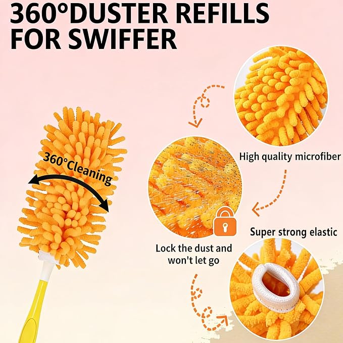 Reusable Duster Refill Compatible with Swiffer Duster, 360 Duster Refills | Washable Pet Heavy Duty Dusters Refills for Swiffer Duster 3ft 6ft Extended Handle, 6 Pack (Handle is Not Included)