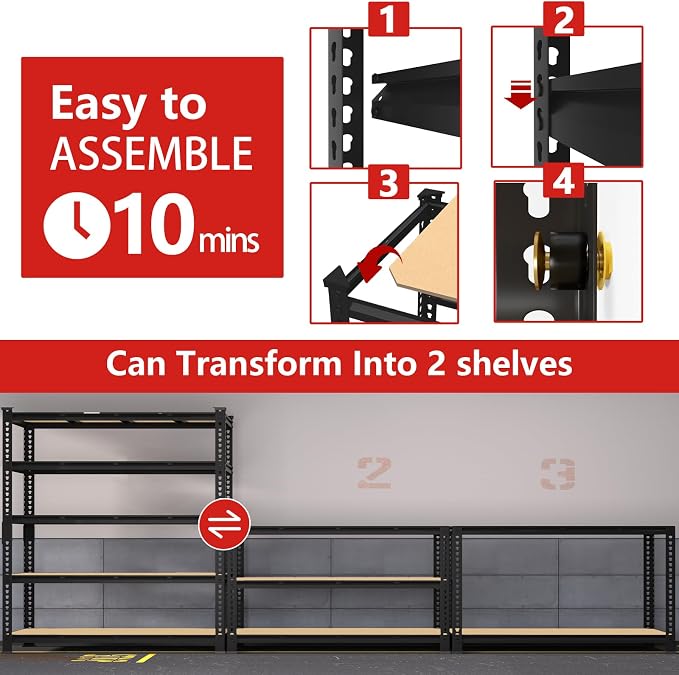 PrimeZone 60" W X 24" D X 72" H Heavy Duty Garage Storage Shelves, 3000 LBS | 5 Tier Adjustable Metal Shelf, 15 Support Beams, Solid Steel Frame, Freestanding, Storage for Basement, Warehouse, 3 Pack