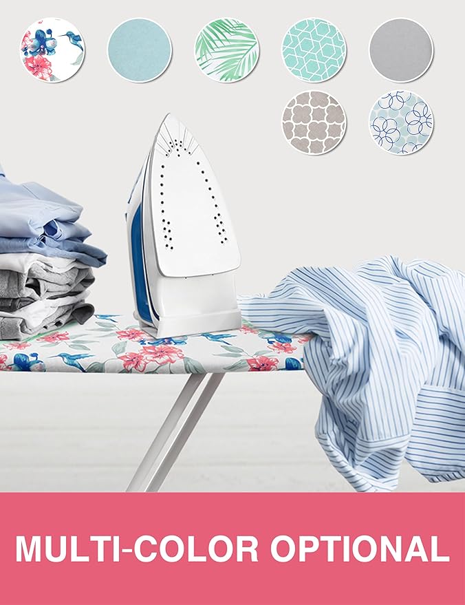 Ironing Board Cover and Pad 18"x49" Extra Thick Natural Cotton, Scorch and Stain Resistant Padding, Extra Wide Iron Board Cover with 4 Fasteners Heavy Duty Elastic Edge, Heatproof Flower