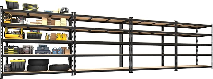 PrimeZone 4 Pack Heavy Duty Storage Shelves - 47"W x 18"D x 71"H 5 Tier Adjustable Garage Storage Shelving, Metal Utility Rack Organizer Shelf Unit for Warehouse Pantry Closet Kitchen Basement, Black