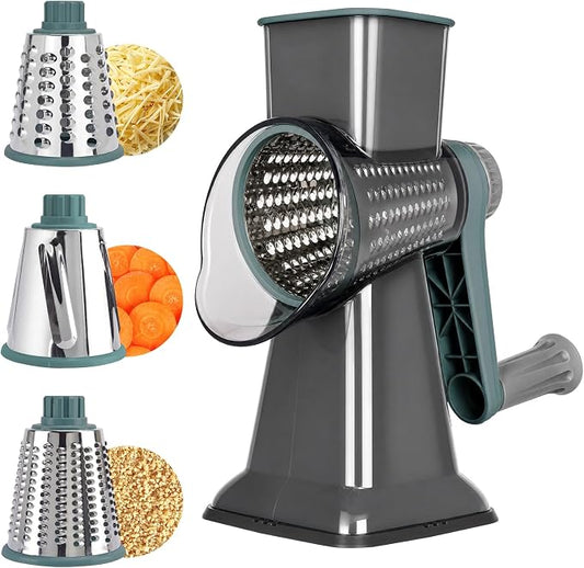 Rotary Cheese Grater,Cheese Shredder Hand Crank, Manual Cheese Grater for Veggies, 3-Blade Grater, Home Kitchen Appliances and Kitchen Gadgets (Blue)
