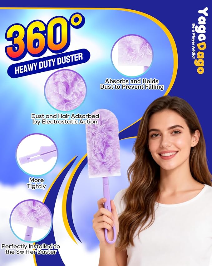 22 Pack Refills Pad with Foldable Handles, Compatible with Swiffer | 360 Duster Refill for Cleaning Tight Spaces, Compatible with Swiffer Dusters, Compatible with Swiffer Refills for Pet Hair