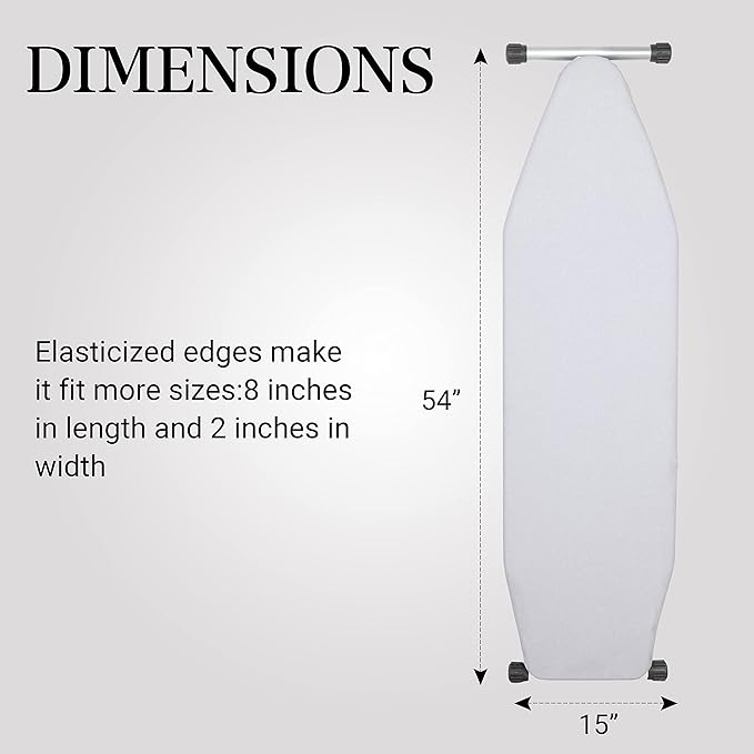 ZOES HOMEWARE Ironing Board Cover and Pad | 100% Cotton Cover with Padding Standard Size with Aluminum Coating | Heat-Reflective Ironing Board with Elastic Edges Set | 54"x15" Grey