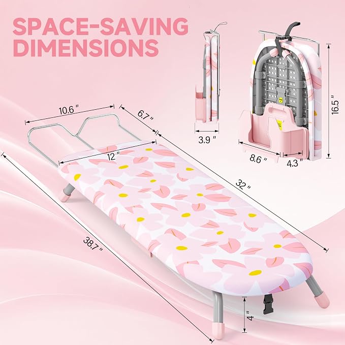 Small Ironing Board, Tabletop Iron Board with Iron Rest & Holder | 12 x 32 inchs, Mini Iron Board with Iron Rest, Non-Slip Feet, Suitable for Laundry Rooms, Bedrooms, Dormitories, Travel