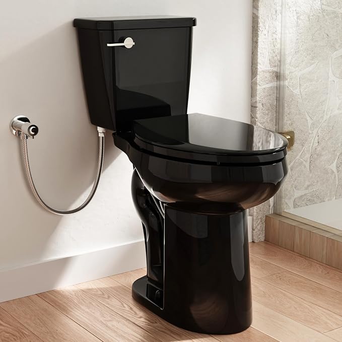 21 Inch High Black Toilet, Los Flexi Comfort 21" Extra Tall Toilets For Seniors, Elongated Bowl, Two-Piece Glossy Black Design, 1.28 GPF Single Flush, Soft-Closing Seat, 12-Inch Rough-In