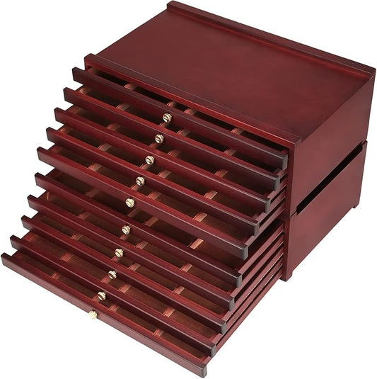 MEEDEN 10-Drawer Wood Artist Supply Storage Box, Portable Beechwood Multifunctional Pencil Brush Organizer Wood Box with Drawer&Compartments for Pastels, Pencils, Pens, Makeup Brushes(Deep Walnut)