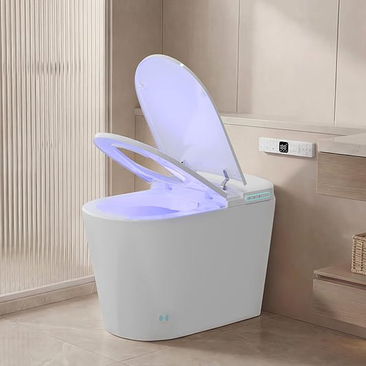 Smart Toilet with Bidet Built in, Modern Tankless Toilet for Bathroom with Heated Seat and Night Light, One Piece Toilets with Soft Close, Dryer, Foot Sensor, Auto Lid&Seat/Dual Auto Flush