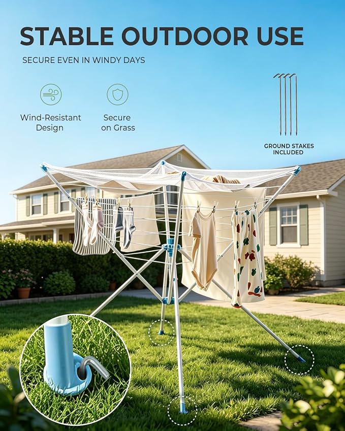 JS HANGER Clothes Drying Rack with Mesh Top, Foldable Laundry Drying Rack Indoor Outdoor, Space-Saving Flat Air Drying Rack for Sweater, Delicates, Small Items & Everyday Clothes