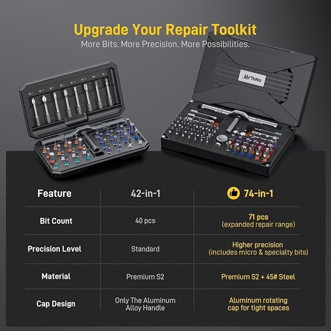74 in 1 Magnetic Ratchet Screwdriver Set with Detachable T Handle | S2 Steel Bits Screwdriver Set, Repair Tool Kit for Furniture, Precision Electronics, Bicycle, DIY, Computer, Gift for Man