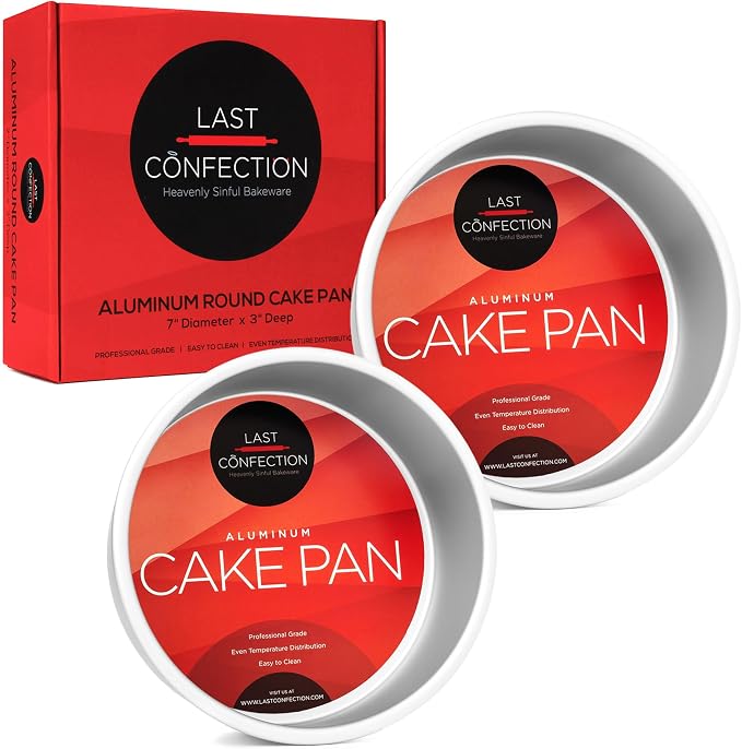 LAST CONFECTION 7 x 3 Inch Round Cake Pans, Set of 2 Anodized Aluminum Cake Pans Baking Tins