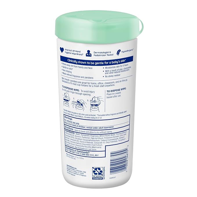 Wet Ones Hand and Face Wipes, Unscented | Wet Ones Sensitive Skin Wipes for Hands and Face, 40 ct. Canister