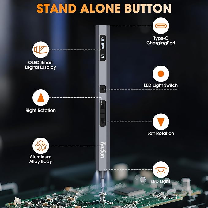 TanSon Mini Electric Screwdriver Set,3.7V Precision Screwdriver Set 66 in 1 Magnetic Drill,HD Display,5 Torque Settings,4 LED Lights, Portable Repair Tool Kit for Computer,Phone, Watch,Camer,Glasses