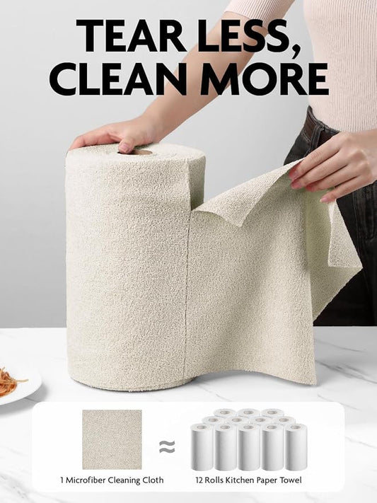 Fantasticlean Microfiber Cleaning Cloth Roll- 75 Sheets, 12"x12" (CoolGrey) | Super Absorbent, Lint-free, Tear-away Microfiber Towel Roll, for All-Purpose Cleaning, Reusable Alternative to Paper Towels