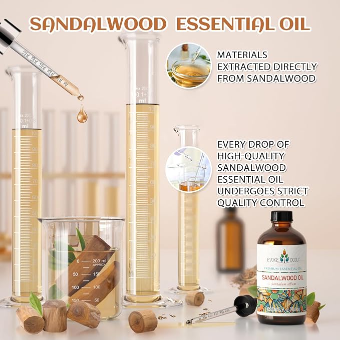 EVOKE OCCU Sandalwood Essential Oil for Skin Care, Diffuser & Candle Making | for Perfume, Hair Care, Massage, Sleep & Meditation, DIY Soap, Laundry Dryer Balls, Men & Women - 118ml / 4 fl oz