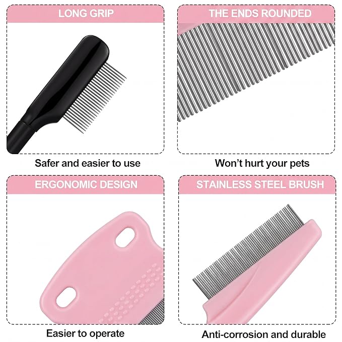Fullhawl 5 Pieces Dog Eye Combs Tear Stain Remover Combs Pet Grooming Comb for Small Dogs Gently Removing Eye Mucus and Crust (Light Pink, Black)
