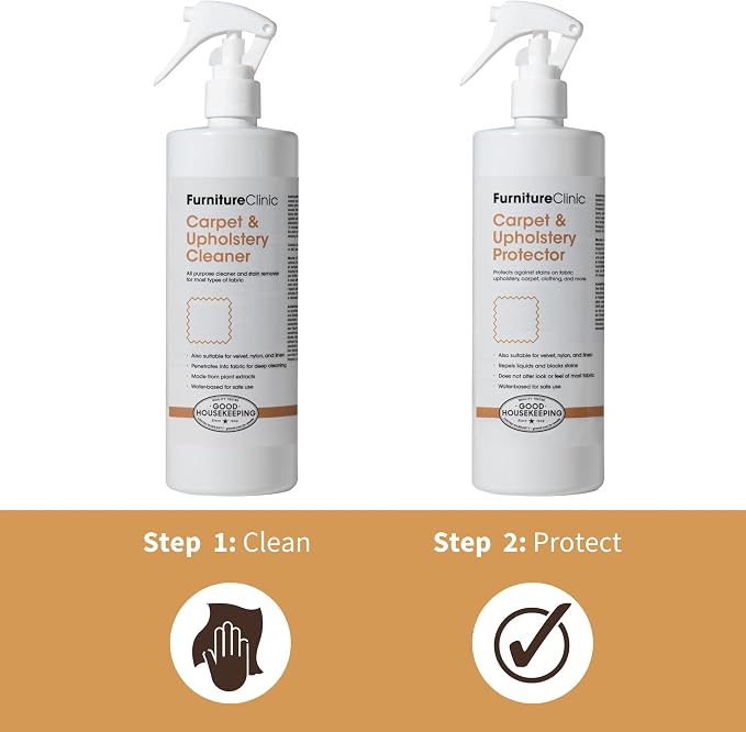 Furniture Clinic Fabric Care Kit | Clean, Protect, & Prevent All Liquid Stains, Odors, and Dirt for Upholstery, Carpet, Furniture, Fabric, Textiles | Contains Cleaner and Protector Sprays
