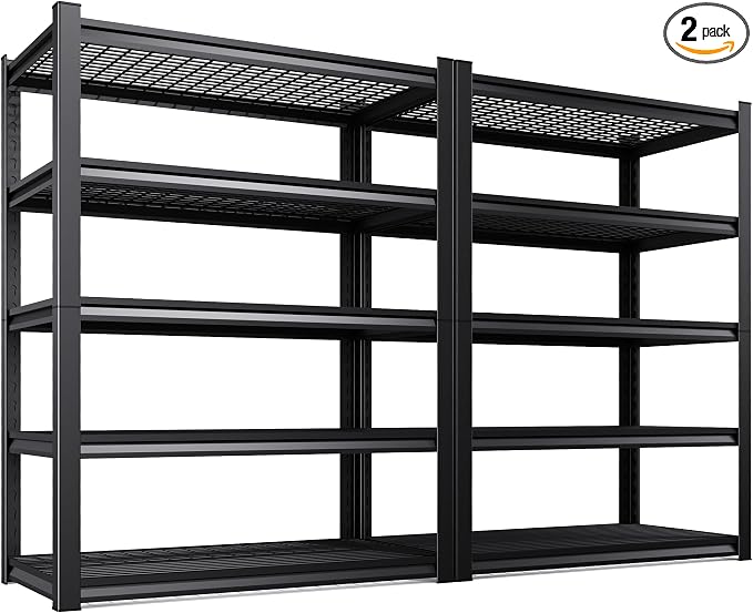 2-Pack Heavy Duty Garage Shelving for Garage, Warehouse & Workshop Storage Organization, 71" H x 35" W x 16" D Adjustable 5-Tier All Metal Wire Shelf for Tools, Storage Bins & Bulk Items