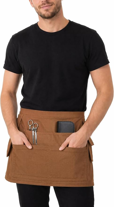 Molaxhome Waist Tool Apron with Multi-Pocket Adjustable Belt for Gardening | Adjustable Long Belt,Waitress Server Aprons,Tool Belt,Hairdressers,Work Apron