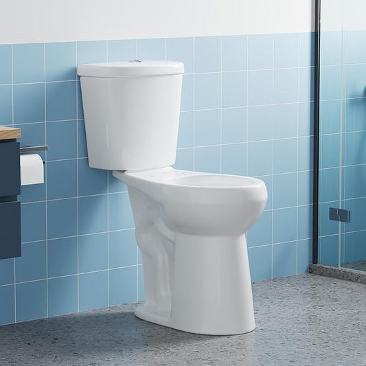 Two Piece Toilet, 21" Round ADA Comfort Height with Upgraded Flushing, Dual Flush Buttons (Top Mounted), Tank & Bowl Only (Seat Not Included), White, 12" Rough-in