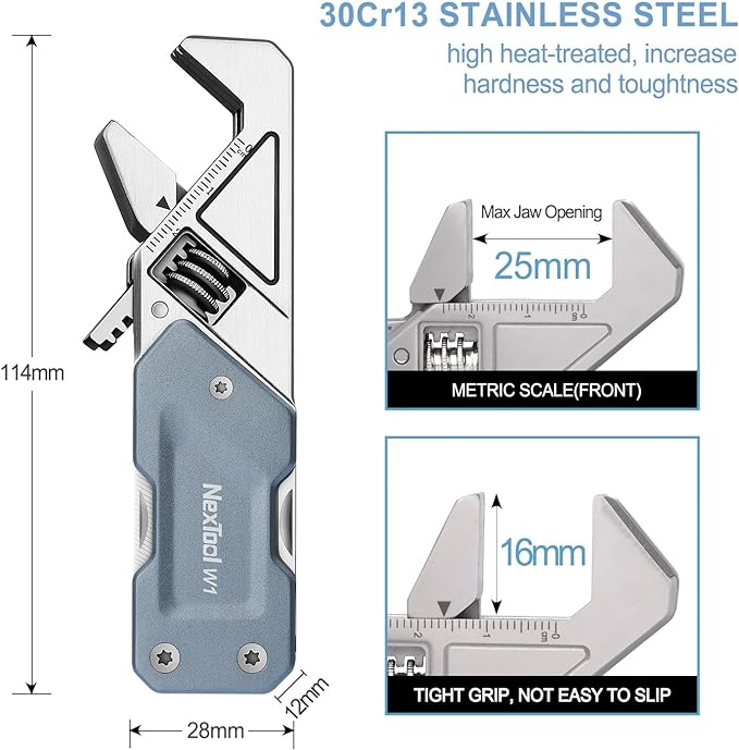 NexTool W1 Adjustable Wrench Multitool, 6-in-1 EDC Screwdriver Tool | Wide Jaw Opening, 9 pack bits set, Durable Stainless Steel, Portable with Nylon Sheath for Cycling, Outdoor, Repairs