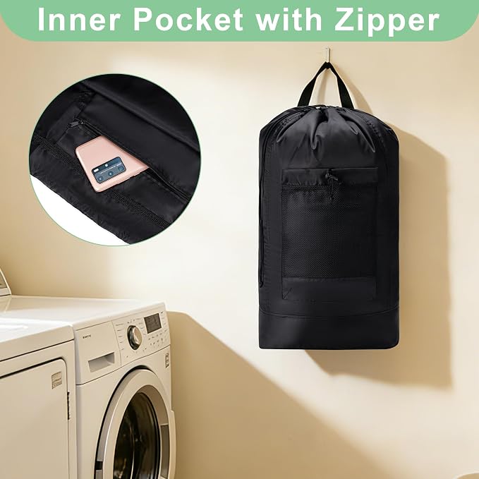 Backpack Laundry Bag,Large Travel Laundry Bags (Khaki) | with Shoulder Straps and Mesh Pockets,Laundry Backpack with Drawstring Closure for College,Trave,Dorm, Apartment,Laundromat