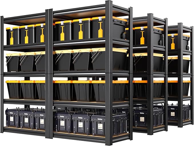 6 Pack Garage Shelving Heavy Duty Storage Shelves, Metal Adjustable Shelving Unit, Utility Garage Organizer Shelf for Basement, Pantry, Kitchen, Warehouse, 71.2" Hx28 Wx12 D, Black