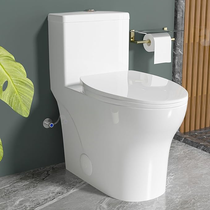 Elongated Modern Tall Toilet 17 Inch Chair Height Seat 17.3", Powerful Tornado Flush One Piece Dual Flush 1.0/1.28 GPF, ADA High Skirted Toilet for Bathroom, Comfort Bowl Heigh 16.5", White