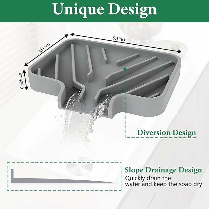 GUUKIN Sponge Holder for Kitchen Sink, Sink Caddy and Soap Tray | 5x3.5 inch Kitchen Sink Organizer | Compatible with Scrub Daddy, Kitchen Sink Accessories (Grey)