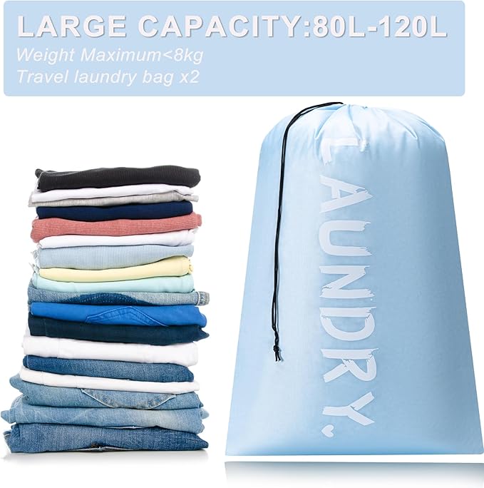 2 Pack Travel Laundry Bag,24" x 36", Extra Large Dirty Clothes Organizer | Machine Washable with Drawstring, Holds 3-4 Loads of Laundry,Fit a Laundry Hamper or Basket Travel Essentials