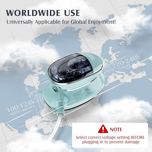 PIOMATIC Travel Iron Mini with Steam for Clothes with Dual Voltage, Portable Mini Ironing Machine with Non-Stick Soleplate, Small Iron for Sewing, Quilting and Handcraft