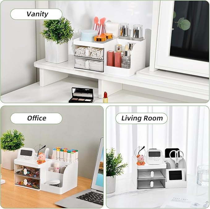 VITVITI Toothbrush Holders for Bathrooms Countertop, 6 Slots Toothpaste Bathroom Counter Sink Organizer with Drawers, Plastic Bathroom Organizer for Vanity/Makeup/Office White
