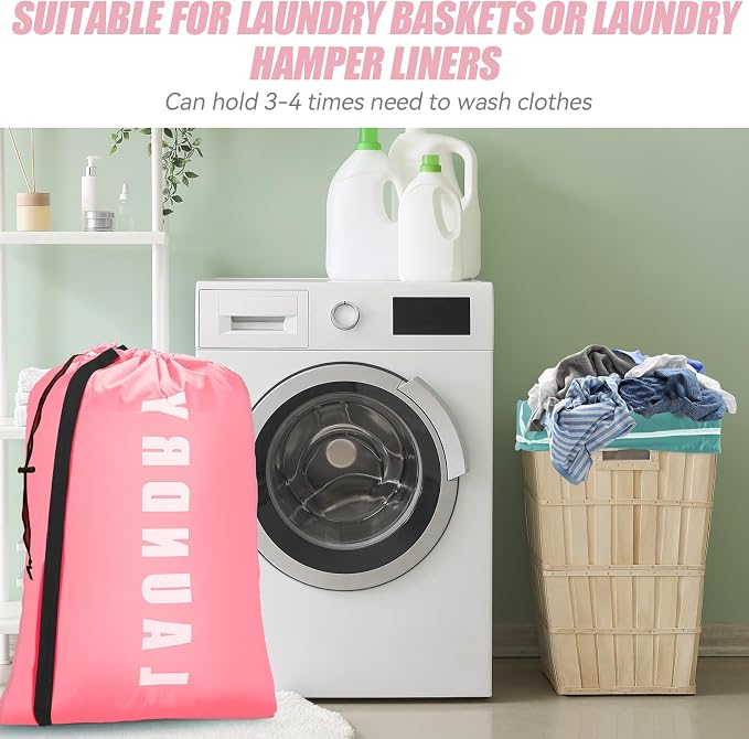 Heavy Duty Laundry Bag with Strap,2 Pack Travel Laundry Bags for Dirty Clothes,24" x 36" Large Laundry Bag for Traveling,Camping,Dorm (Cyan + Pink)