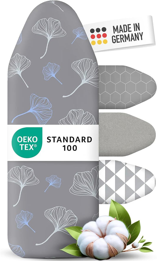 Ironing Board Cover and Pad 15x54 - Made in Germany Iron Board Cover with Heat Reflective Aluminum Coating and Padding- Heavy Duty Iron Board Cotton Cover with Elastic Drawstring Stretch Fit (Ginkgo)
