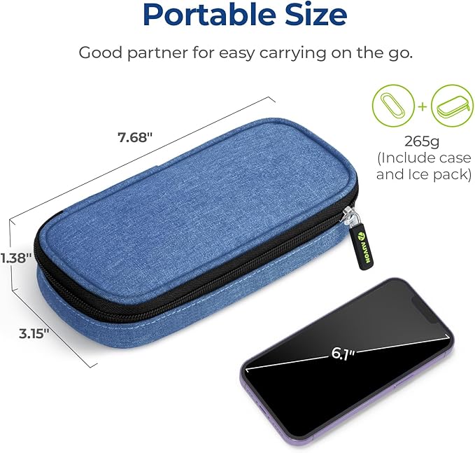 AUVON Insulin Cooler Travel Case, Diabete Care, 2x90g TSA-Approved Ice Pack | Diabetic Medication Insulated Cooling Bag for 2 Insulin Pens and Diabetic Supplies Storage, Compact for Daily Life and Trips