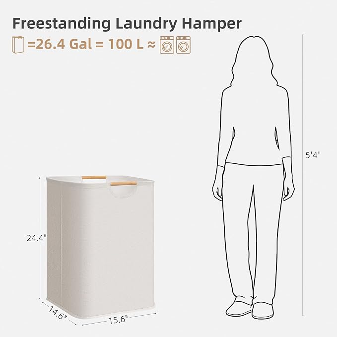 STORAGE MANIAC 2-Pack Collapsible Laundry Hamper with Bamboo Handles | 80L (21.1 Gal) Large Laundry Hamper, Freestanding Waterproof Clothes Hamper for Laundry Room, Bedroom, Dorm, Towels, Beige
