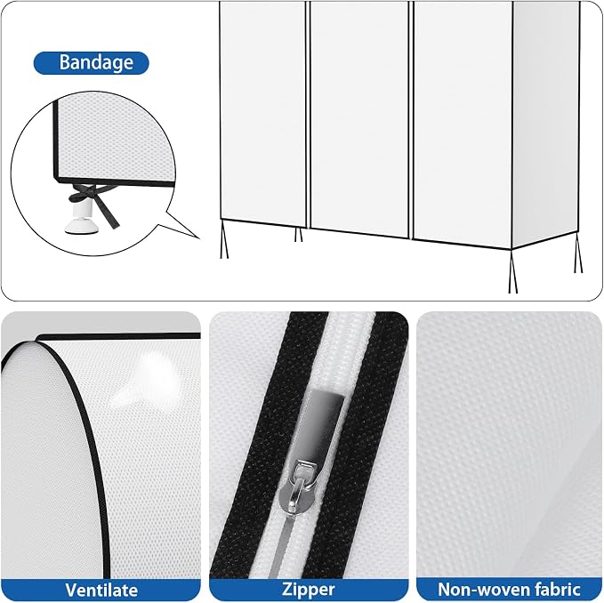 Zilink 60'' Garment Rack Cover Dustproof Clothes Rack Cover Breathable Garment Bags Protector Wardrobe Cover with 2 Durable Zippers for Garment Rack, White (Rack Not Included)
