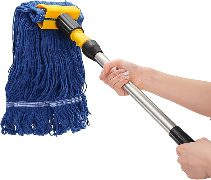 ZAVOOS Commercial Mop, Heavy Duty Looped End String Wet Mop with 64'' Long Handle, Industrial Cotton Dust Mop with Extra Replacement Heads for Home, Office, Garage, Warehouse Floor Cleaning