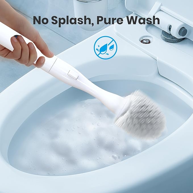 Miadore Electric Toilet Brush with Holder, Hands-Free Auto-Clamp Toilet Scrubber with 3 Replacement Heads (Silicone/Nylon/Disposable) and Gap Brush, Compact Bathroom Cleaning Set for RV