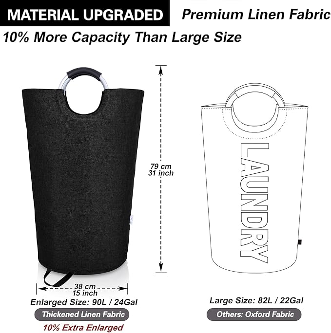 Large Laundry Basket, Laundry Hamper Bag with Handles, 95L Heather Black | Freestanding Tall Dirty Clothes Hamper, Collapsible and Portable Laundry Bin for Dorm and Bedroom, Thick Double layer Fabric
