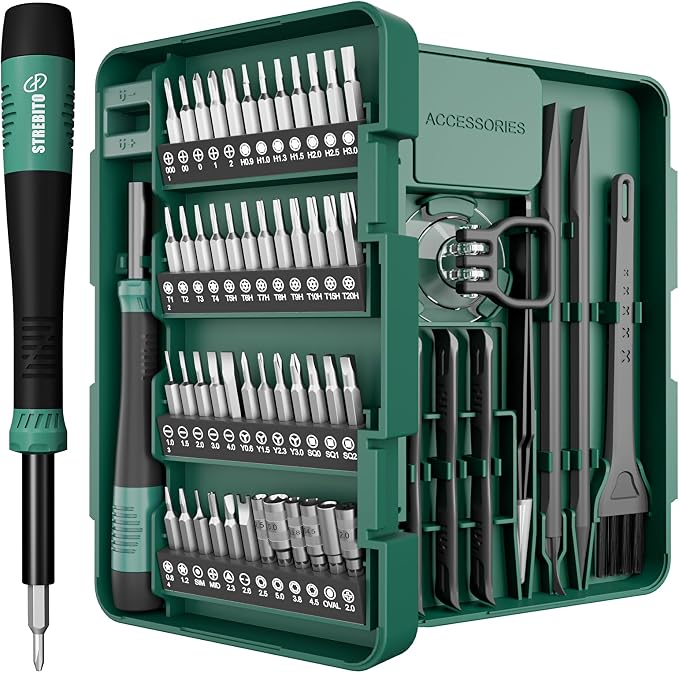 STREBITO 64PCS Mini Precision Screwdriver Set with Torx, Triwing, Pentalobe | Magnetic Electronics Repair Tool Kit for Computer, PC, Laptop, Macbook, Phone, PS4/5, XBOX, Switch, Eyeglasses, Ring Doorbell